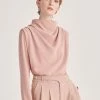 Paisie High Neck Draped Blouse - Pink
