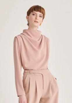 Paisie High Neck Draped Blouse - Pink