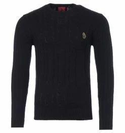 Men's Luke 1977 Morden Cable Knit Jumper in Black