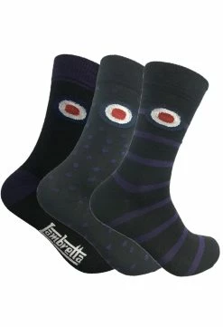 Lambretta Mens Cotton Rich Socks 3 Pairs in Black / Purple - Multicolour