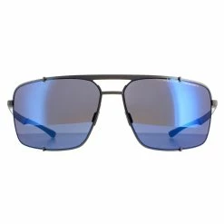 Porsche Design Aviator Mens Gunmetal Black Strong Dark Blue Mirror P8919 - Grey