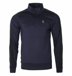 Luke 1977 Tricot Tape Logo Quarter Zip Sweatshirt - Navy