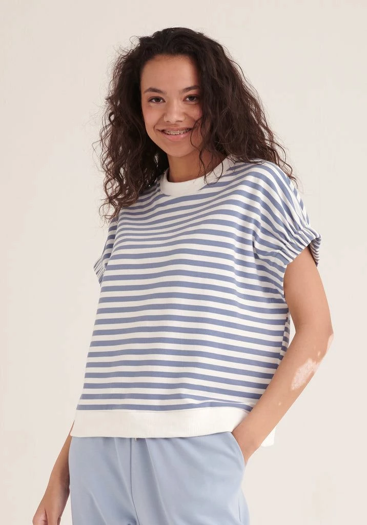 Paisie Striped Short Sleeve Sweatshirt - Multicolour 3 Paisie Striped Short Sleeve Sweatshirt - Multicolour