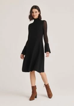 Paisie Flared Sleeve Knitted Dress - Black