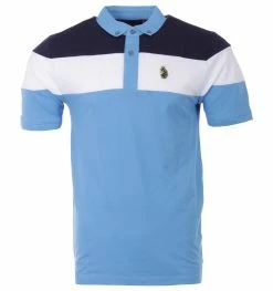 Luke 1977 Sharkey 3 Contrast Chest Panel Polo Shirt - Navy & White