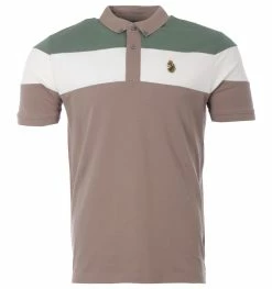 Luke 1977 Sharkey 3 Contrast Chest Panel Polo Shirt - Myrtle & Grey Days - Multicolour