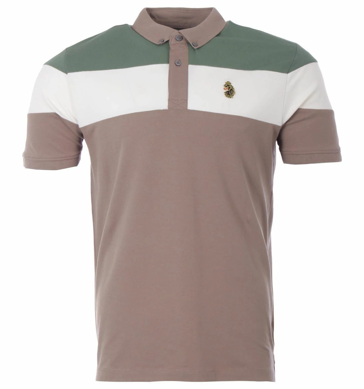 Luke 1977 Sharkey 3 Contrast Chest Panel Polo Shirt - Myrtle & Grey Days - Multicolour 3 Luke 1977 Sharkey 3 Contrast Chest Panel Polo Shirt - Myrtle & Grey Days - Multicolour