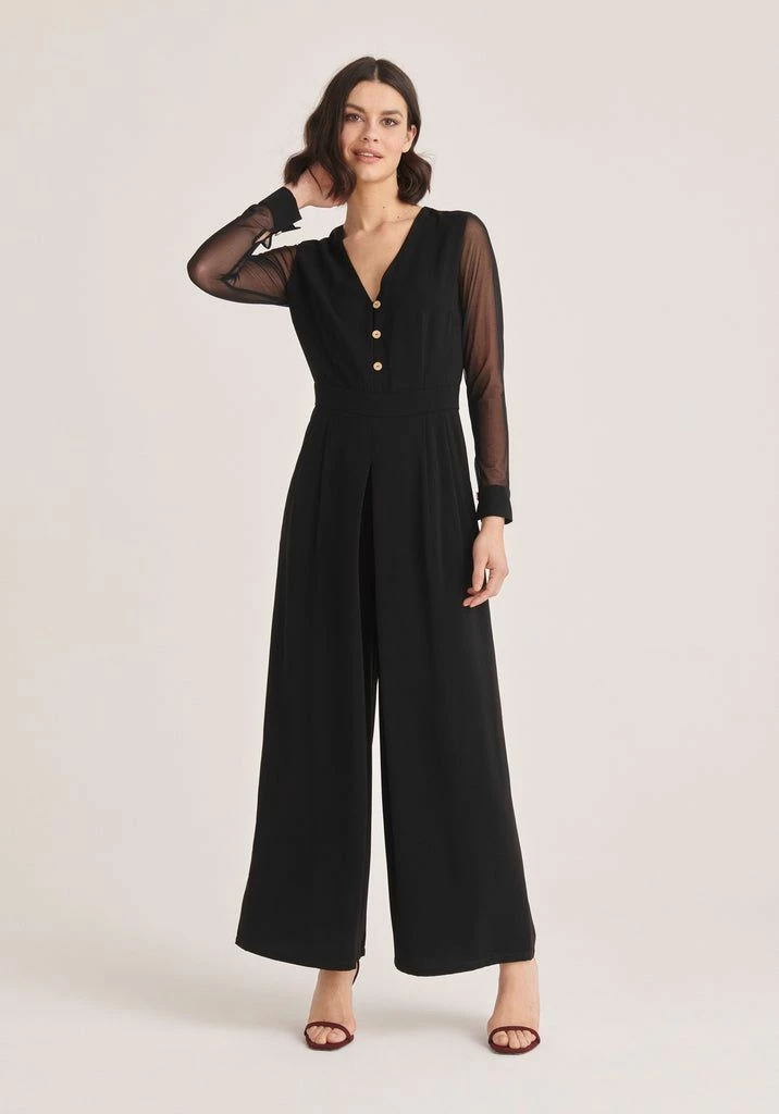 Paisie V-Neck Jumpsuit with Sheer Sleeves - Black 4 Paisie V-Neck Jumpsuit with Sheer Sleeves - Black - Image 2
