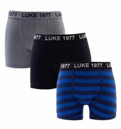 Luke 1977 Three Pack Boxer Trunks - Black, Grey & Stripe - Navy