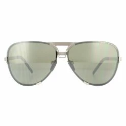Porsche Design Sunglasses P8678 B Silver Olive Mirrored and Grey