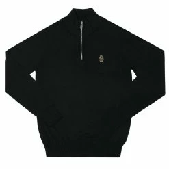 Boy's Luke 1977 Junior Pretender Quarter Zip Knit Jumper in Black