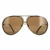 Porsche Design Aviator Mens Light Gold Brown w Blue Mirror Spare lens P8478
