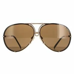 Porsche Design Aviator Mens Light Gold Brown w Blue Mirror Spare lens P8478