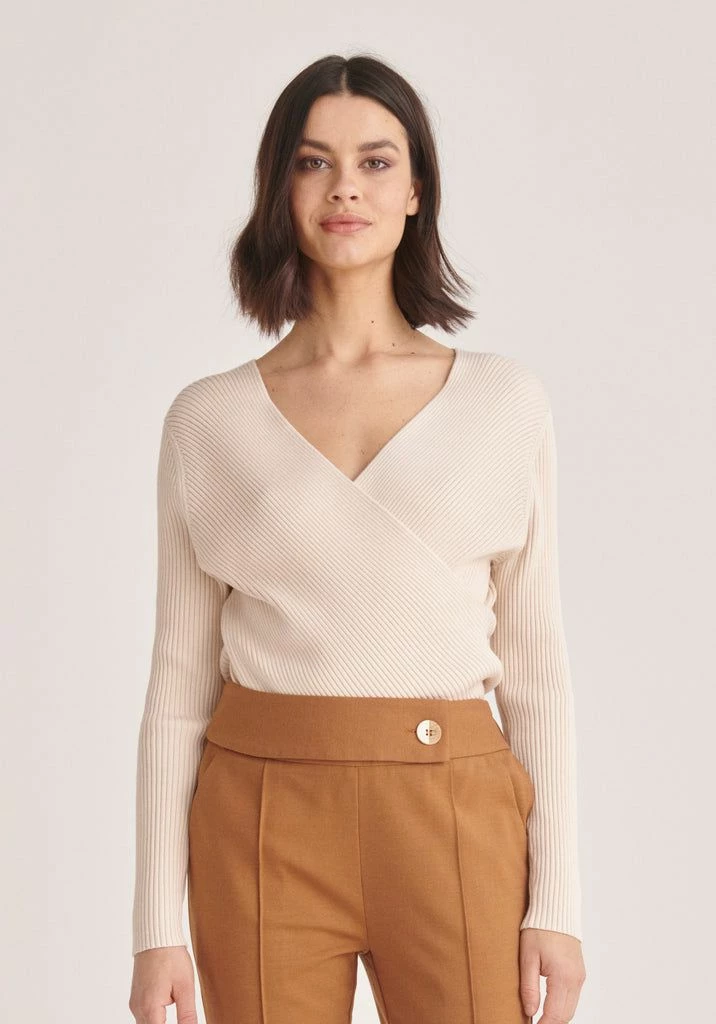 Paisie Ribbed Wrap Top - Cream 3 Paisie Ribbed Wrap Top - Cream