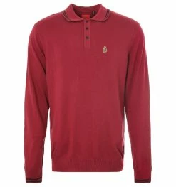 Luke 1977 Milk Tipped Knitted Long Sleeve Polo Shirt - Shiraz - Red
