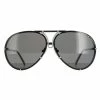Porsche Design Aviator Mens Black Silver Grey Polarized w Silver Mirror Spare Lens P8478