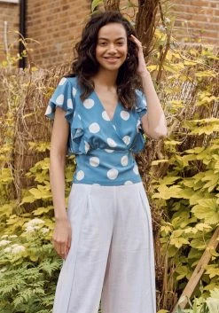 Paisie Polka dot Wrap Top - Blue