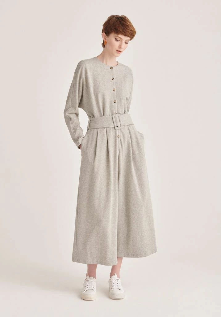 Paisie Belted Jersey Jumpsuit with Buttons - Grey 4 Paisie Belted Jersey Jumpsuit with Buttons - Grey - Image 2