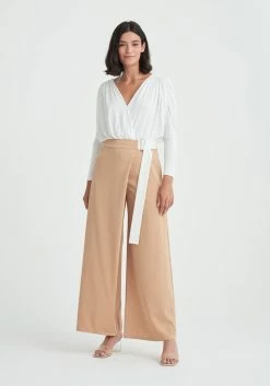 Paisie Wide Leg Wrap Trousers - Tan -Cheap Paisie Sales Store a6d78b8a91a742f699ca57199ec60c76