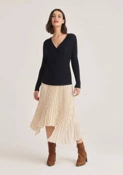 Paisie Ribbed Wrap Top - Navy