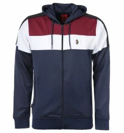 Luke 1977 Baldur Colour Block Zip Hoodie - Navy & Garnet