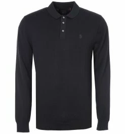 Luke 1977 Venice Knitted Long Sleeve Polo Shirt - Jet Black