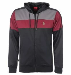 Luke 1977 Baldur Colour Block Zip Hoodie - Black & Garnet