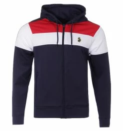 Luke 1977 Baldur Colour Block Zip Hooded Sweatshirt - Navy & Red