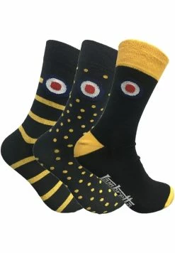 Lambretta Mens Cotton Rich Socks 3 Pairs in Black / Yellow - Multicolour