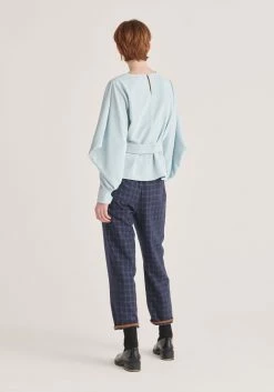 Paisie Belted Blouse - Blue -Cheap Paisie Sales Store f7f031e57e134593988bd12cbca981ef