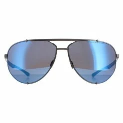 Porsche Design Aviator Mens Dark Gunmetal Black Strong Dark Blue Mirror P8920 - Grey