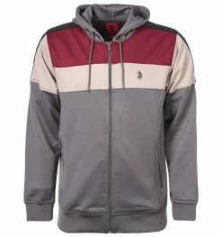 Luke 1977 Baldur Colour Block Zip Hoodie - Mid Grey & Garnet