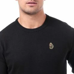 Men's Luke 1977 Gerard 3 Crew Neck Knitted Jumper in Black -Cheap Paisie Sales Store m360685 black 3