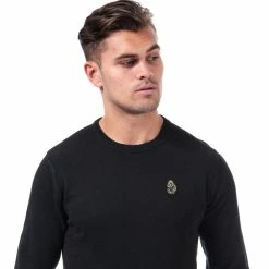 Men's Luke 1977 Gerard 3 Crew Neck Knitted Jumper in Black -Cheap Paisie Sales Store m360685 black 4